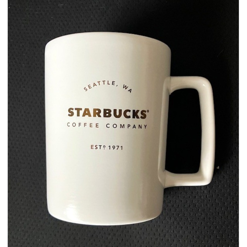 Starbucks 2016 Coffee Mug Cup Seattle WA Est 1971 White with Gold Logo  16 oz